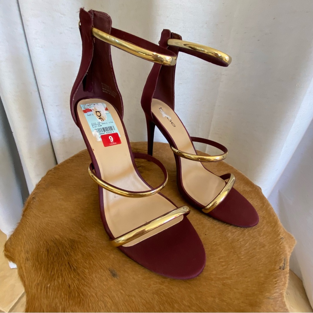 Bebe Berdine Ankle Strap Stiletto Heels Burgundy Satin - Picture 9 of 10